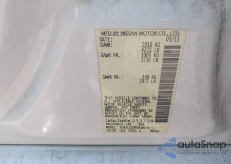 2013 Nissan Altima 2.5 Sv from USA, damaged, VIN 1N4AL3AP6DC233738